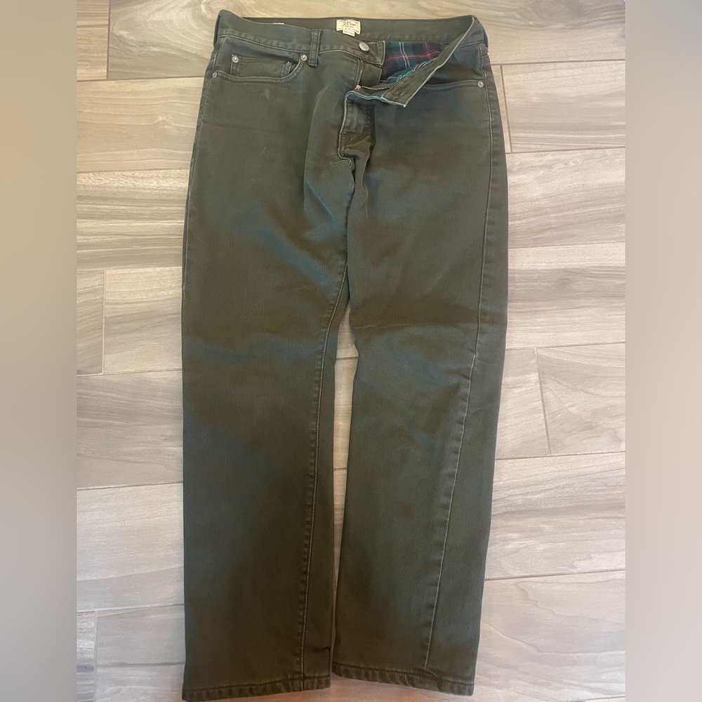 J.Crew Mens 770 Straight Fit Olive Green Corduroy Pant w Flannel Lining W31 L30